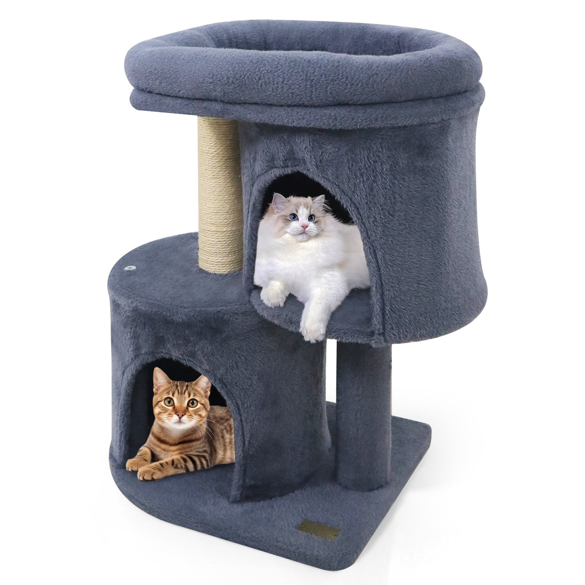 26 Inch Cat Tower with Large Padded Push Perch and Dual Condos-Dark Gray view 4