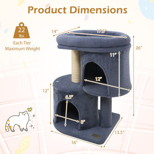 26 Inch Cat Tower with Large Padded Push Perch and Dual Condos-Dark Gray view 5