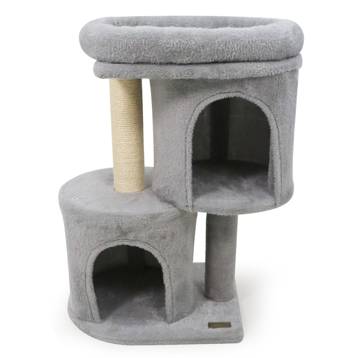 26 Inch Cat Tower with Large Padded Push Perch and Dual Condos-Light Gray