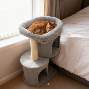 26 Inch Cat Tower with Large Padded Push Perch and Dual Condos-Light Gray view 2