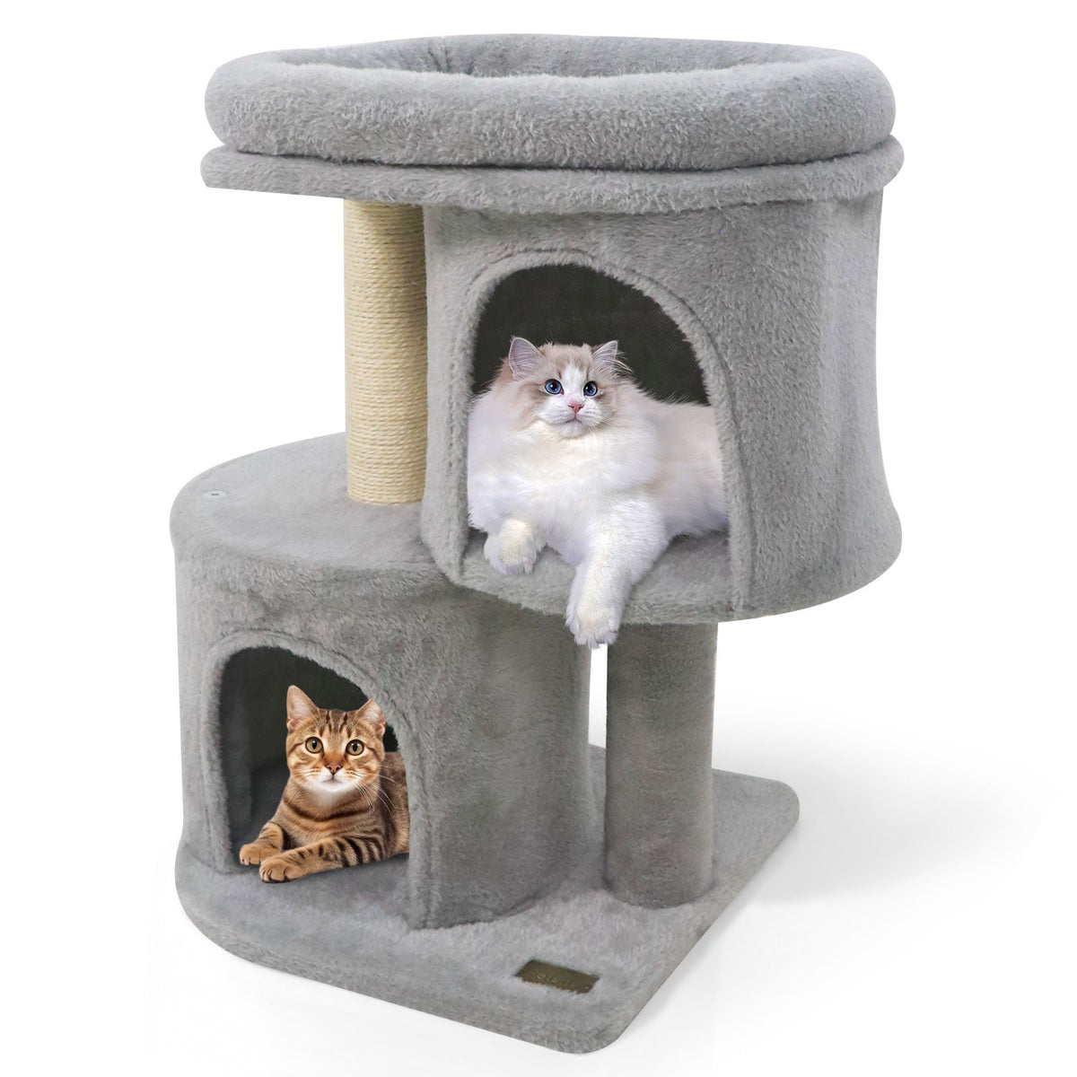 26 Inch Cat Tower with Large Padded Push Perch and Dual Condos-Light Gray view 4