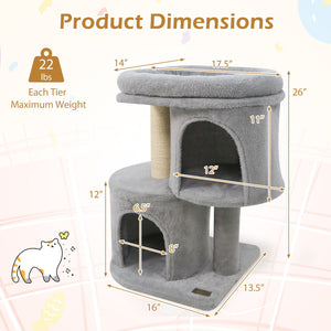 26 Inch Cat Tower with Large Padded Push Perch and Dual Condos-Light Gray view 5