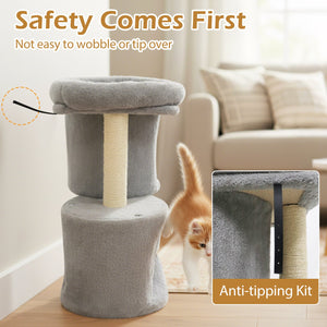 26 Inch Cat Tower with Large Padded Push Perch and Dual Condos-Light Gray view 7