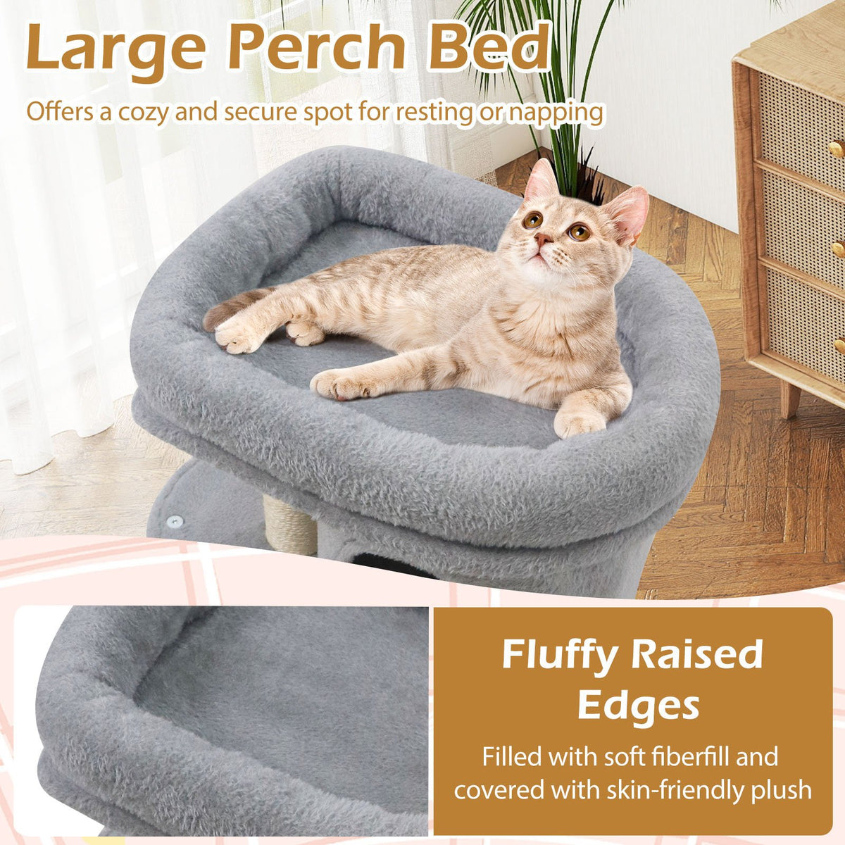 26 Inch Cat Tower with Large Padded Push Perch and Dual Condos-Light Gray view 9