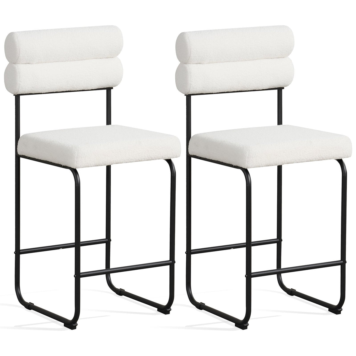 26 Inch Counter Height Bar Stools Set of 2 with Metal Frame and Footrest-White