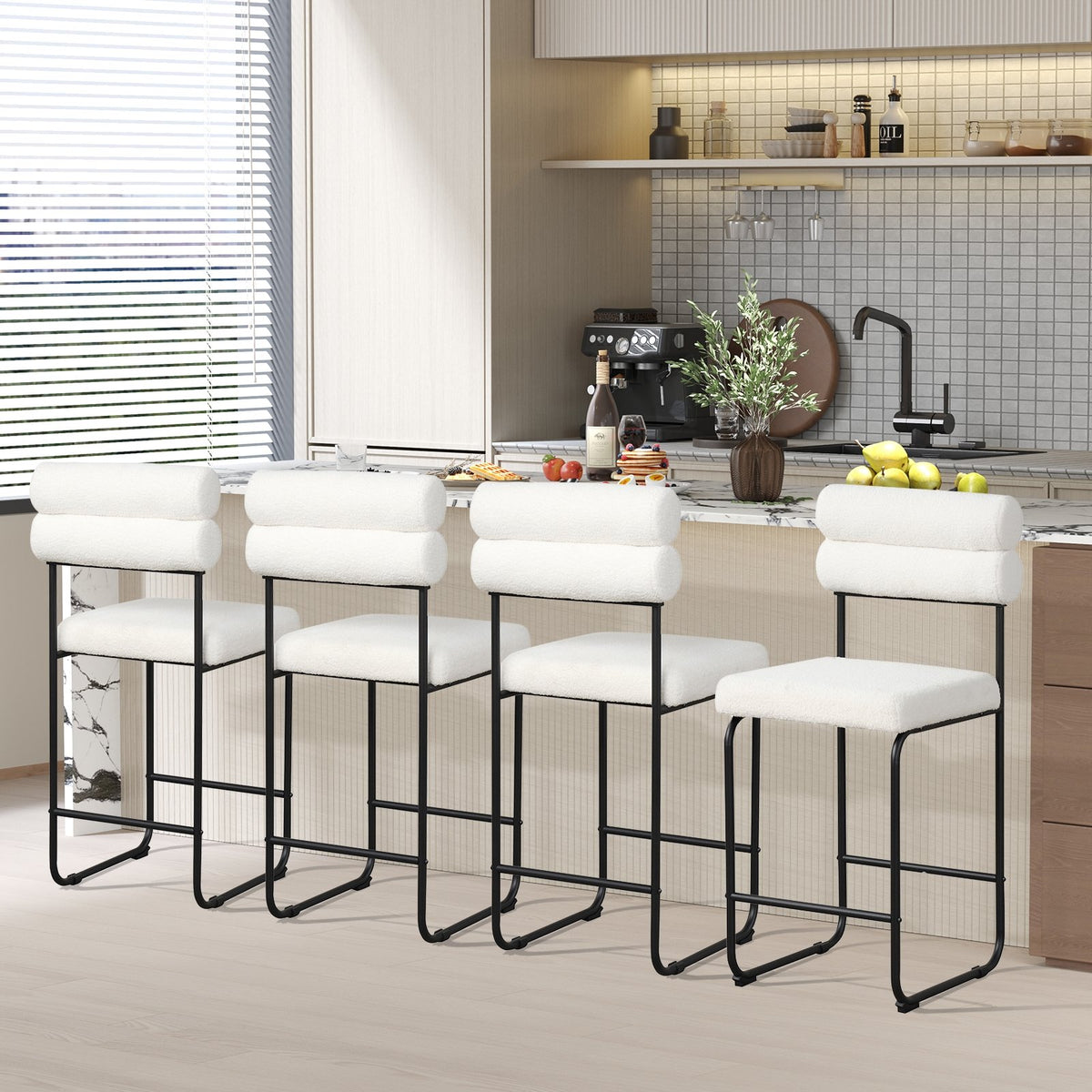 26 Inch Counter Height Bar Stools Set of 2 with Metal Frame and Footrest-White view 5