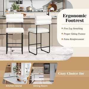 26 Inch Counter Height Bar Stools Set of 2 with Metal Frame and Footrest-White view 8