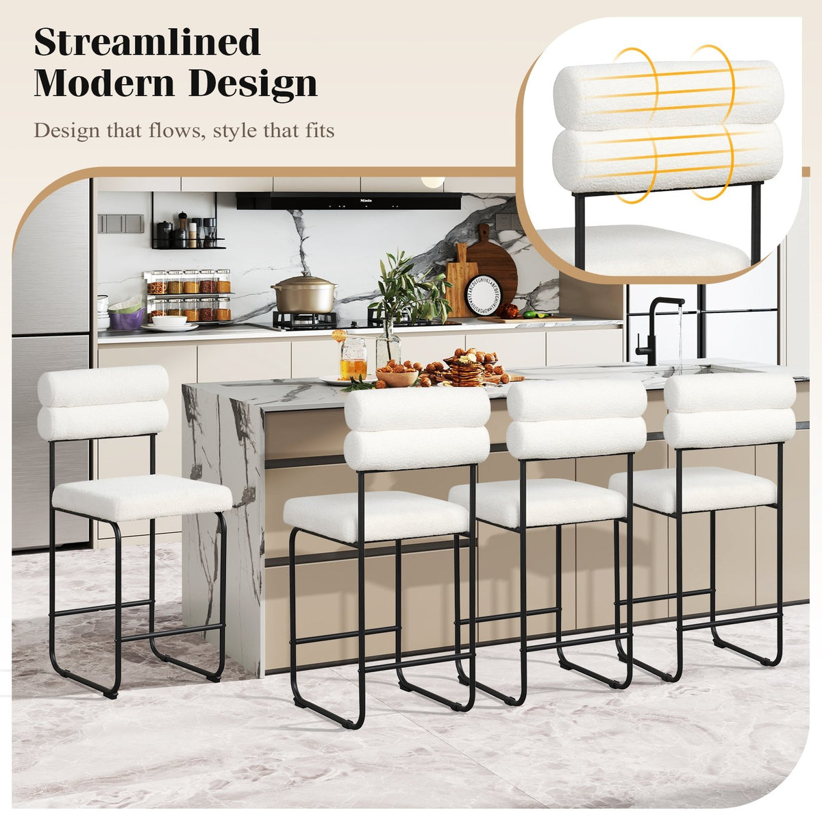 26 Inch Counter Height Bar Stools Set of 2 with Metal Frame and Footrest-White view 9