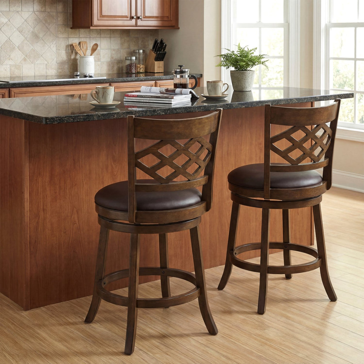 26 Inch Counter Height Bar Stools Set of 2 with Rubber Wood Frame-26 Inch view 3