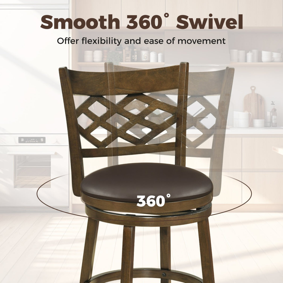26 Inch Counter Height Bar Stools Set of 2 with Rubber Wood Frame-26 Inch view 7