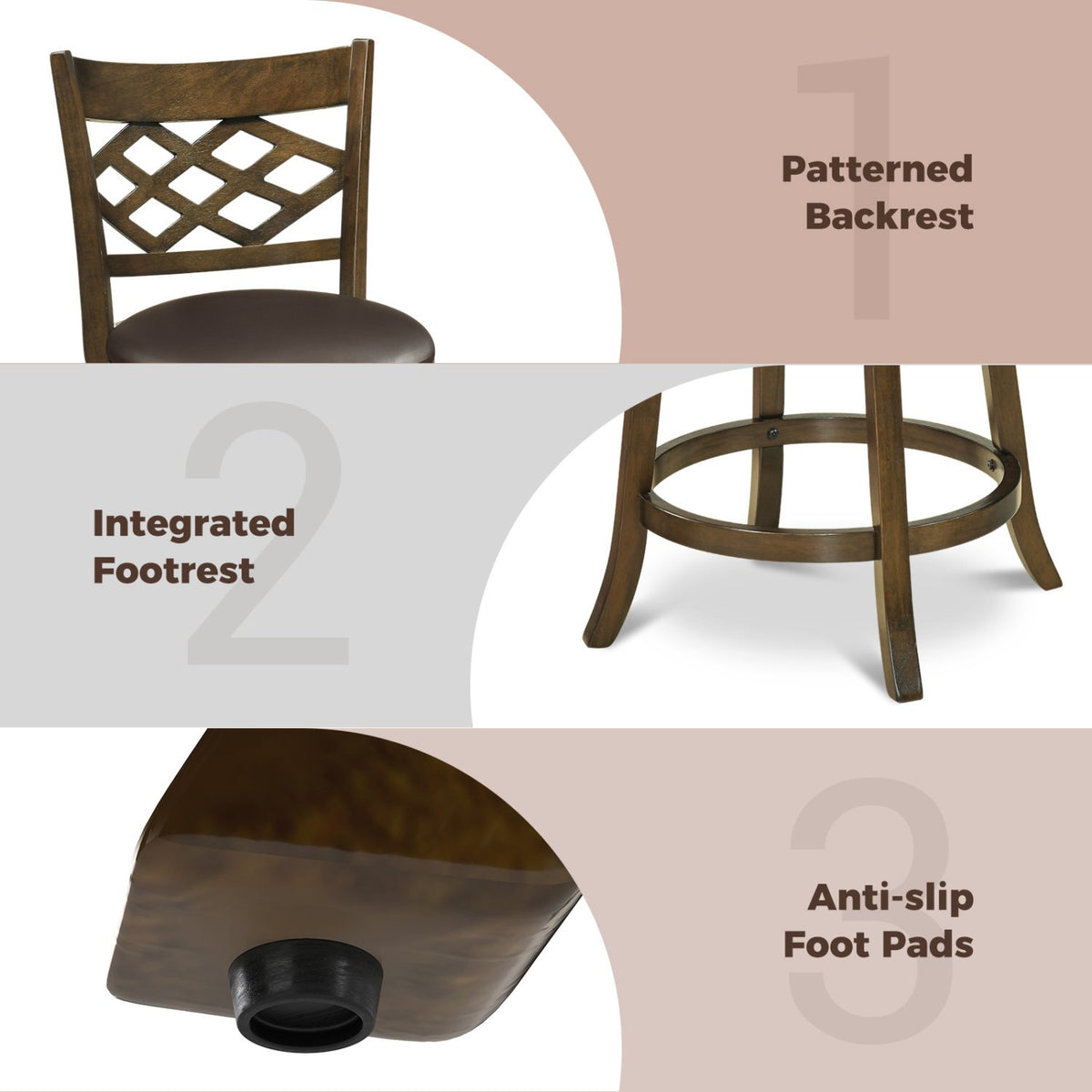 26 Inch Counter Height Bar Stools Set of 2 with Rubber Wood Frame-26 Inch view 8