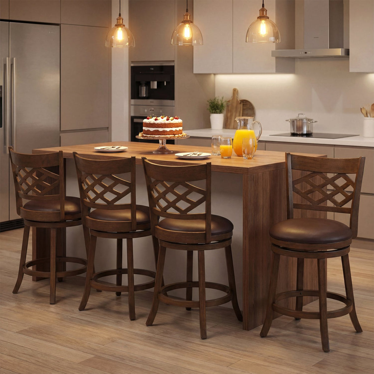 26 Inch Counter Height Bar Stools Set of 2 with Rubber Wood Frame-26 Inch view 9