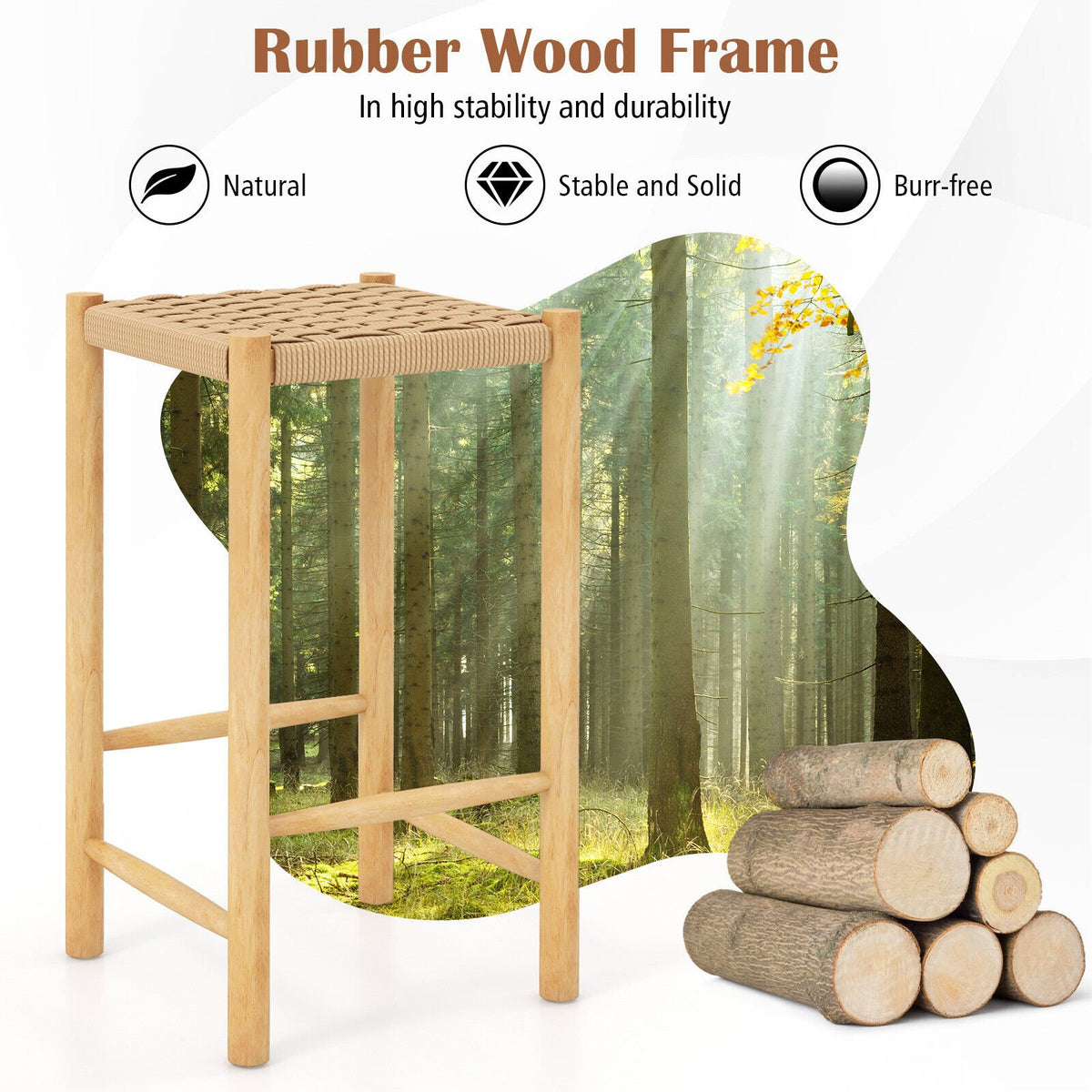 26 Inch Dining Bar Stool Set of 2-Natural view 5