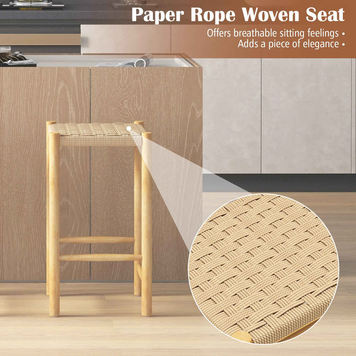 26 Inch Dining Bar Stool Set of 2-Natural view 6