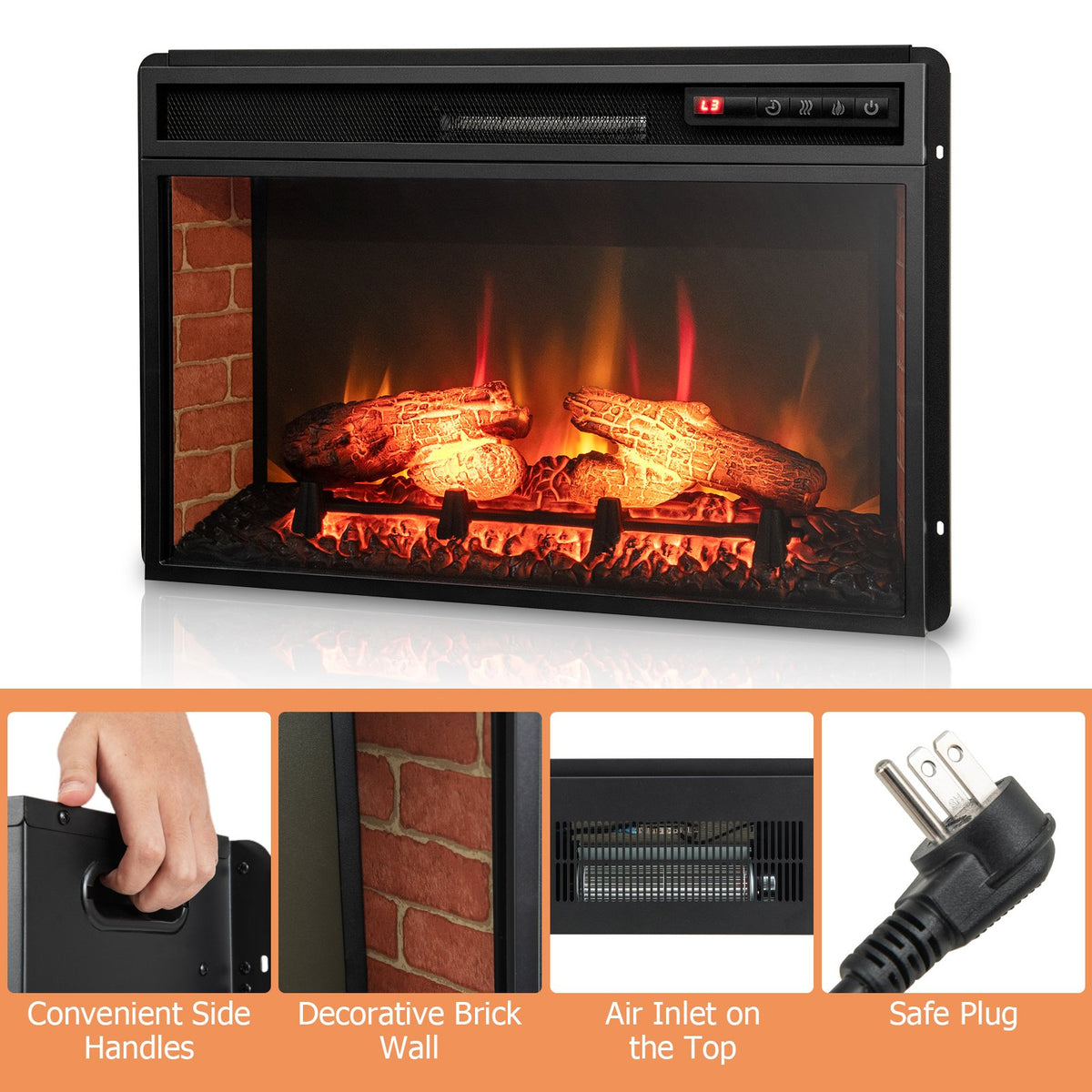 26 Inch Infrared Electric Fireplace Insert with Remote Control-Black view 4