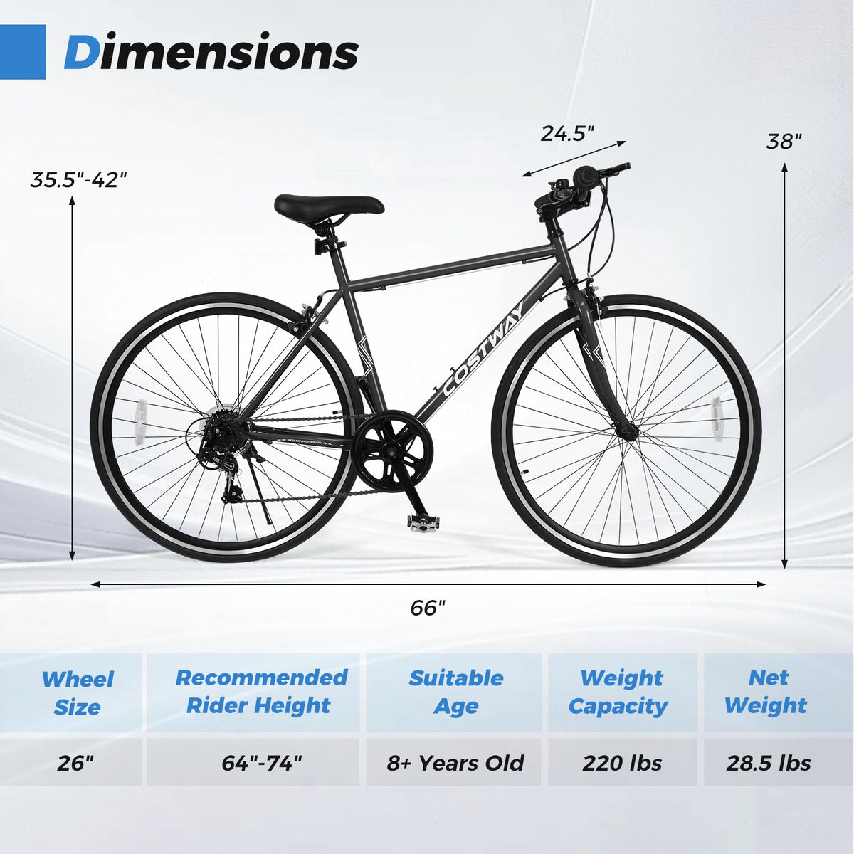 26 Inch Mountain Bike Adjustable with 6-Speed and All-terrain Rubber Wheels-Black view 5