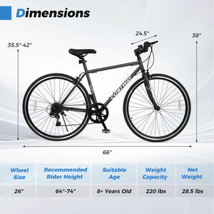 26 Inch Mountain Bike Adjustable with 6-Speed and All-terrain Rubber Wheels-Black view 5