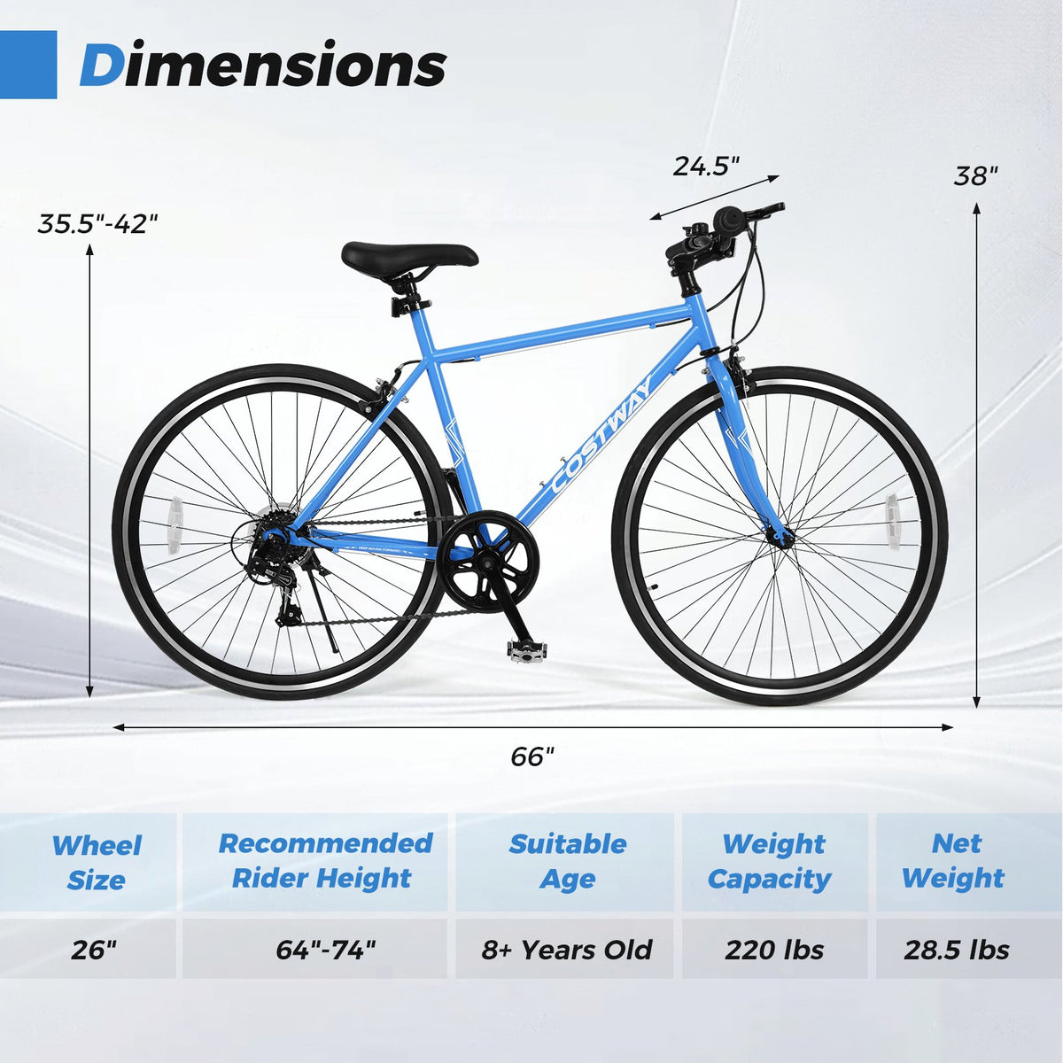 26 Inch Mountain Bike Adjustable with 6-Speed and All-terrain Rubber Wheels-Blue view 5
