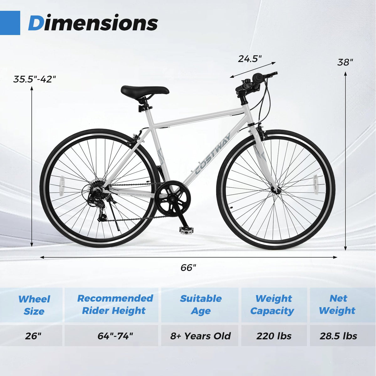 26 Inch Mountain Bike Adjustable with 6-Speed and All-terrain Rubber Wheels-Gray view 5
