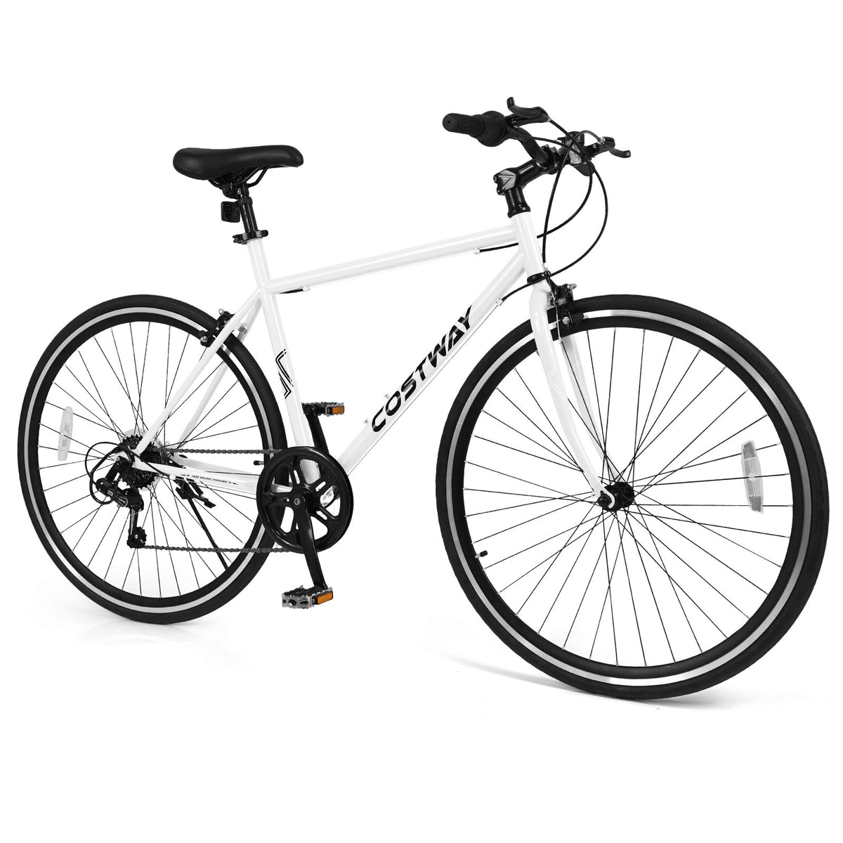 26 Inch Mountain Bike Adjustable with 6-Speed and All-terrain Rubber Wheels-White