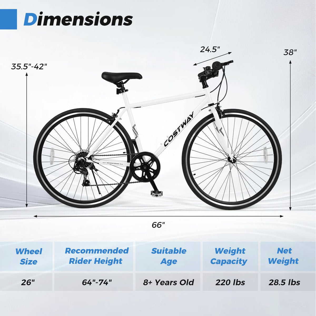 26 Inch Mountain Bike Adjustable with 6-Speed and All-terrain Rubber Wheels-White view 5