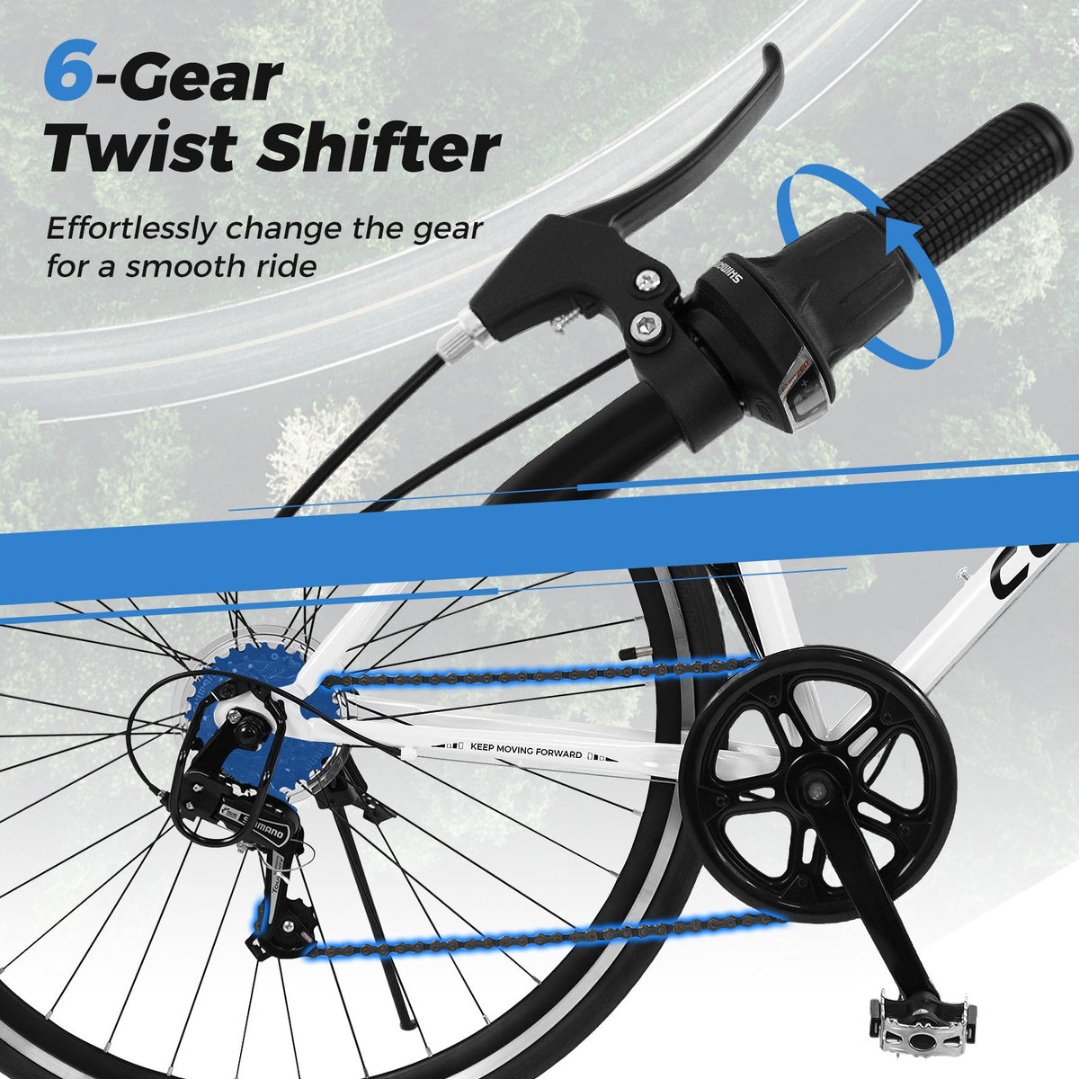 26 Inch Mountain Bike Adjustable with 6-Speed and All-terrain Rubber Wheels-White view 8