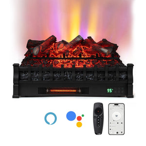 26 Inch WiFi Infrared Quartz Electric Fireplace Insert Logs Heater with Realistic Lemonwood Logs-Black