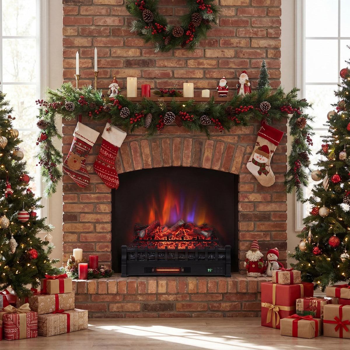26 Inch WiFi Infrared Quartz Electric Fireplace Insert Logs Heater with Realistic Lemonwood Logs-Black view 2