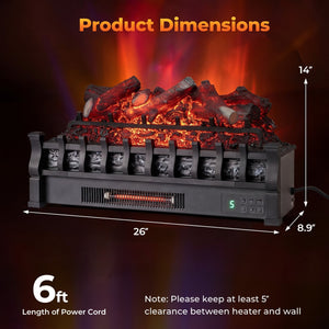 26 Inch WiFi Infrared Quartz Electric Fireplace Insert Logs Heater with Realistic Lemonwood Logs-Black view 4