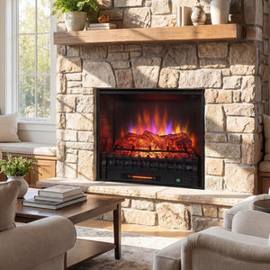 26 Inch WiFi Infrared Quartz Electric Fireplace Insert Logs Heater with Realistic Pinewood Logs-Black view 3