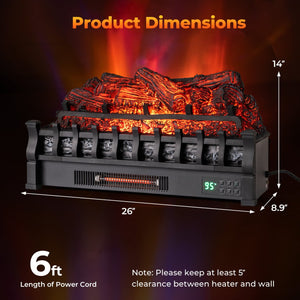26 Inch WiFi Infrared Quartz Electric Fireplace Insert Logs Heater with Realistic Pinewood Logs-Black view 4