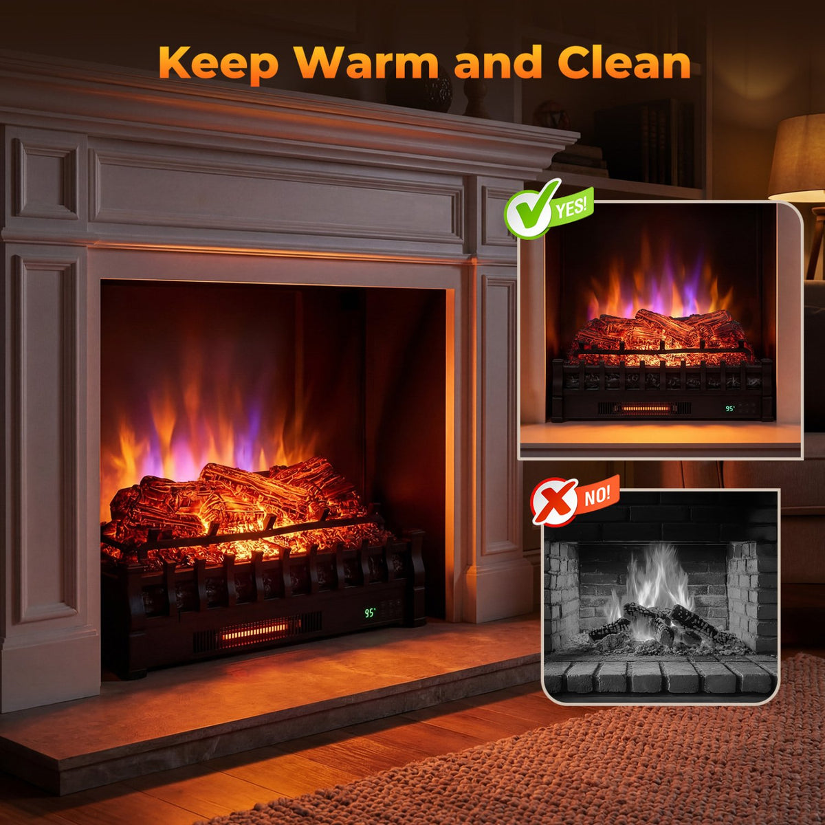 26 Inch WiFi Infrared Quartz Electric Fireplace Insert Logs Heater with Realistic Pinewood Logs-Black view 5