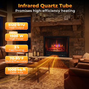 26 Inch WiFi Infrared Quartz Electric Fireplace Insert Logs Heater with Realistic Pinewood Logs-Black view 6