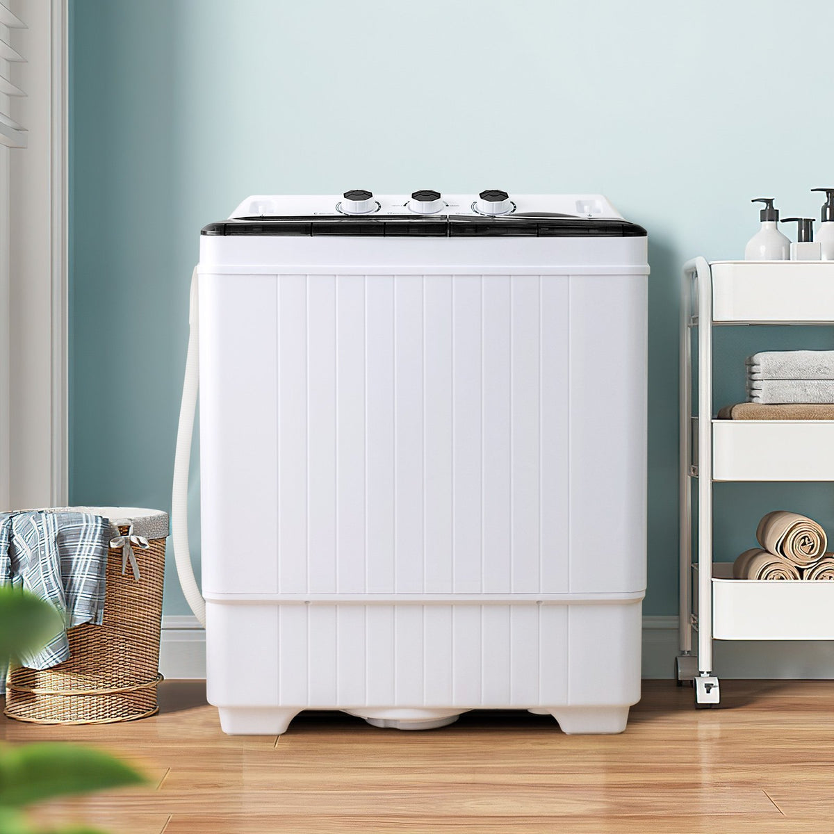 26 lbs Semi-Automatic Twin Tub Washing Machine with Drain Pump-Black view 3