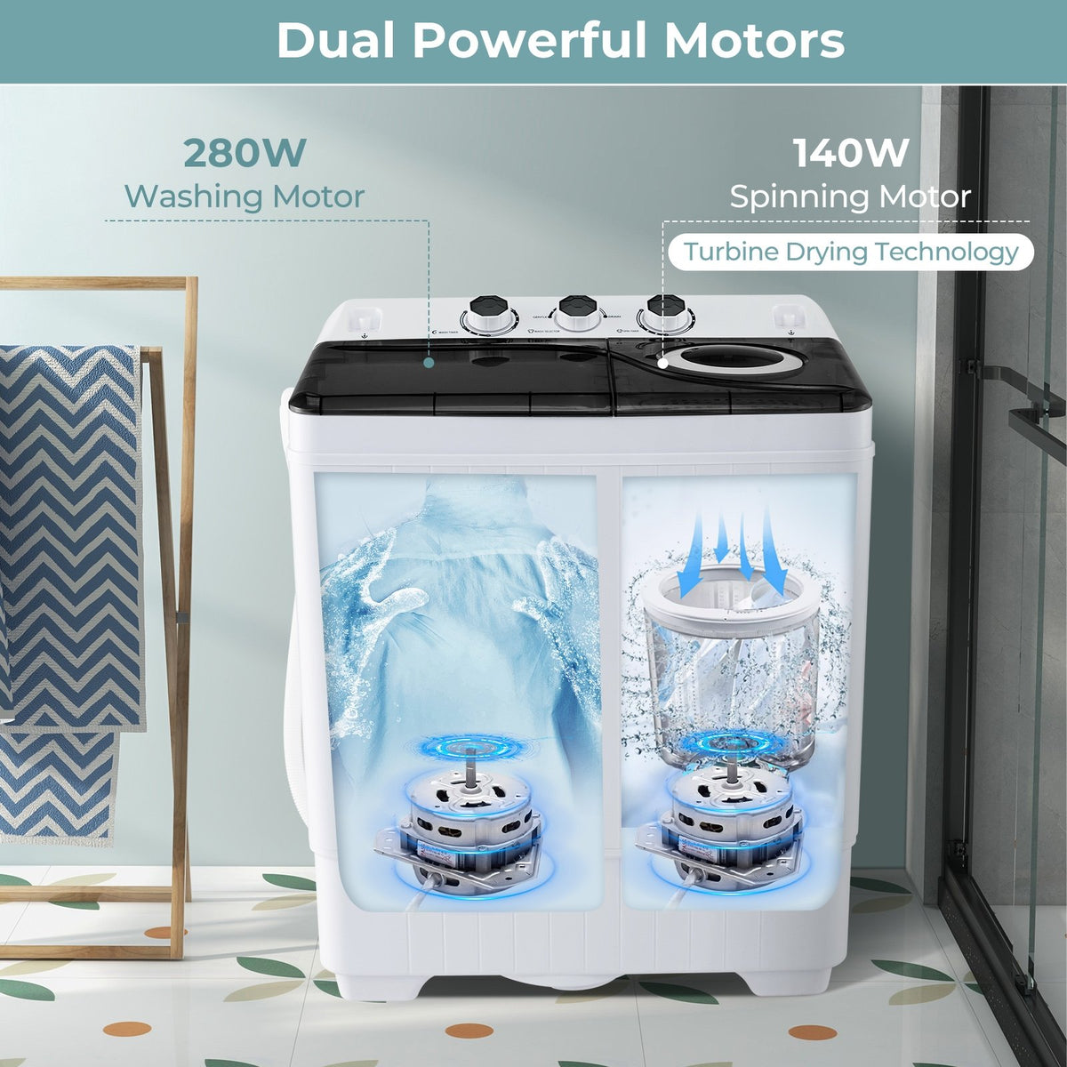 26 lbs Semi-Automatic Twin Tub Washing Machine with Drain Pump-Black view 6