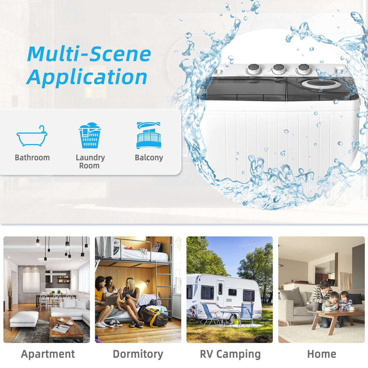 26 LBS Twin Tub Portable Washing Machine with Built-In Drain Pump-Gray view 6