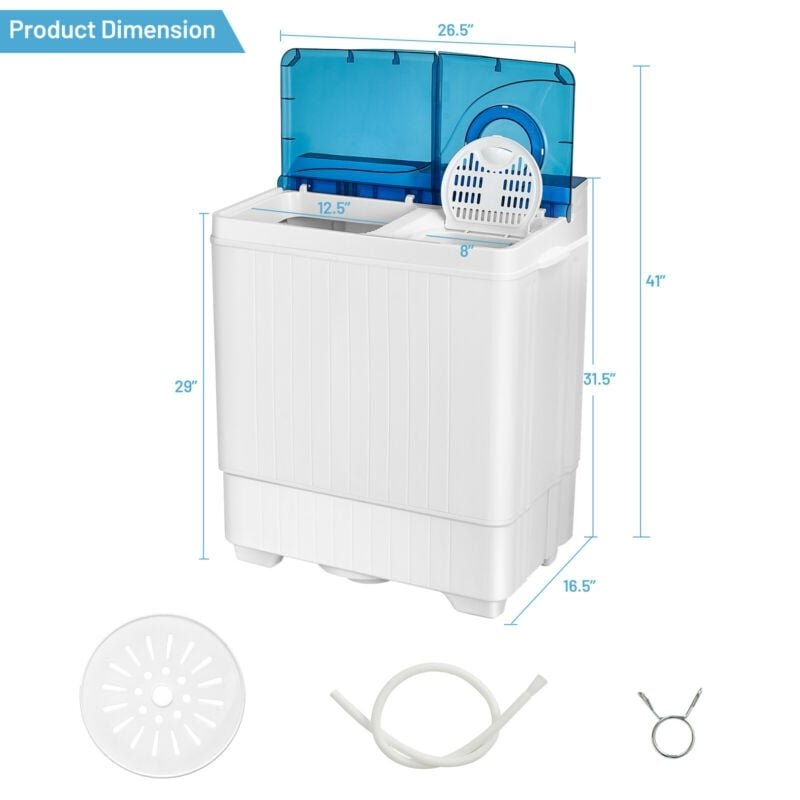 26 Pound Portable Semi-Automatic Washing Machine with Built-in Drain Pump-Blue view 4
