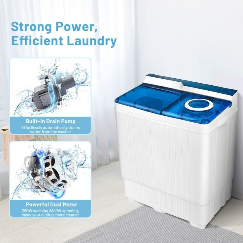 26 Pound Portable Semi-Automatic Washing Machine with Built-in Drain Pump-Blue view 9