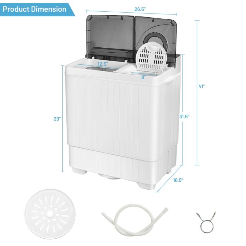 26 Pound Portable Semi-automatic Washing Machine with Built-in Drain Pump-Gray view 4