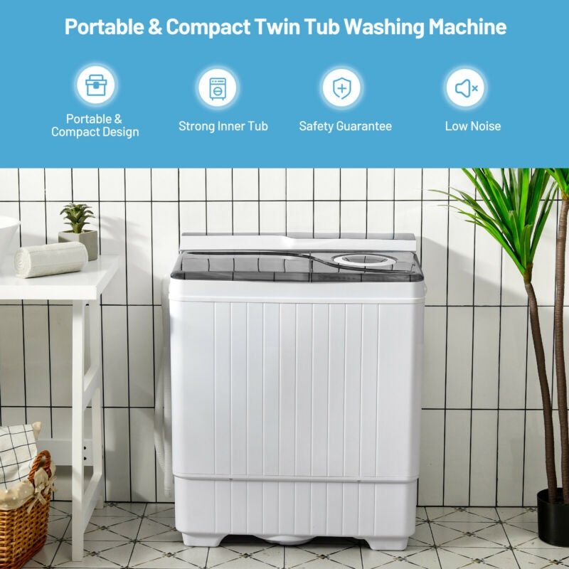 26 Pound Portable Semi-automatic Washing Machine with Built-in Drain Pump-Gray view 5