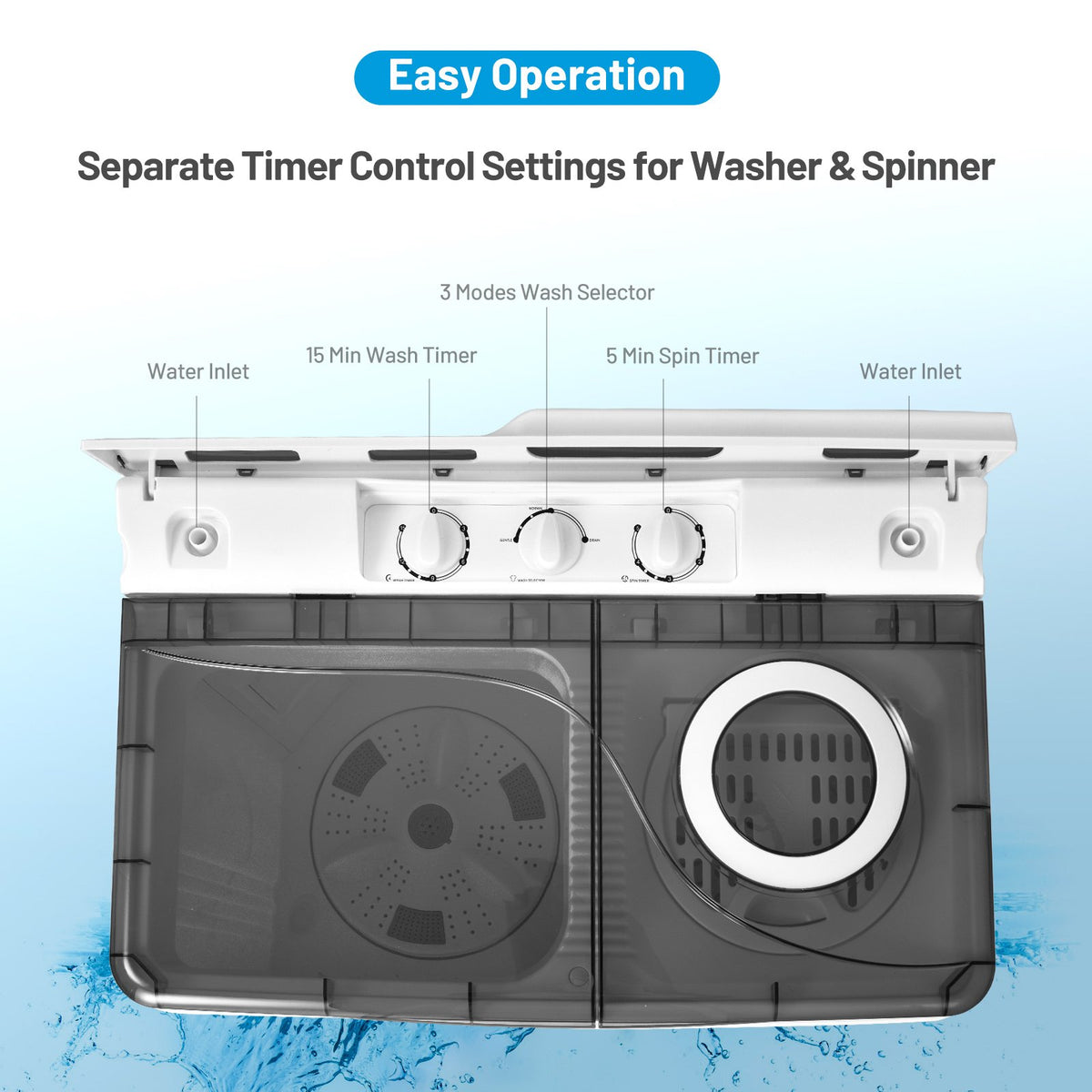 26 Pound Portable Semi-automatic Washing Machine with Built-in Drain Pump-Gray view 8