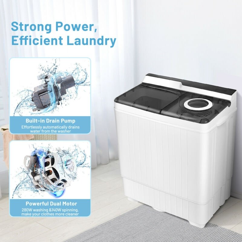 26 Pound Portable Semi-automatic Washing Machine with Built-in Drain Pump-Gray view 9