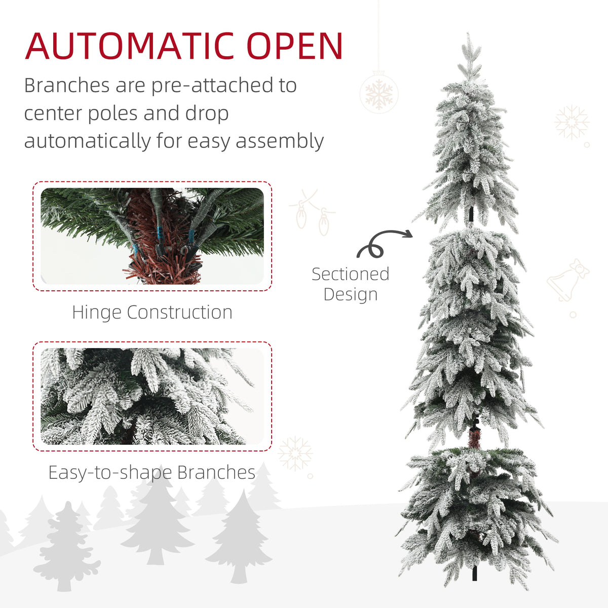 6ft Pencil Flocked Artificial Christmas Tree with 600 Branch Tips, Auto Open and Steel Base, Green – view 12