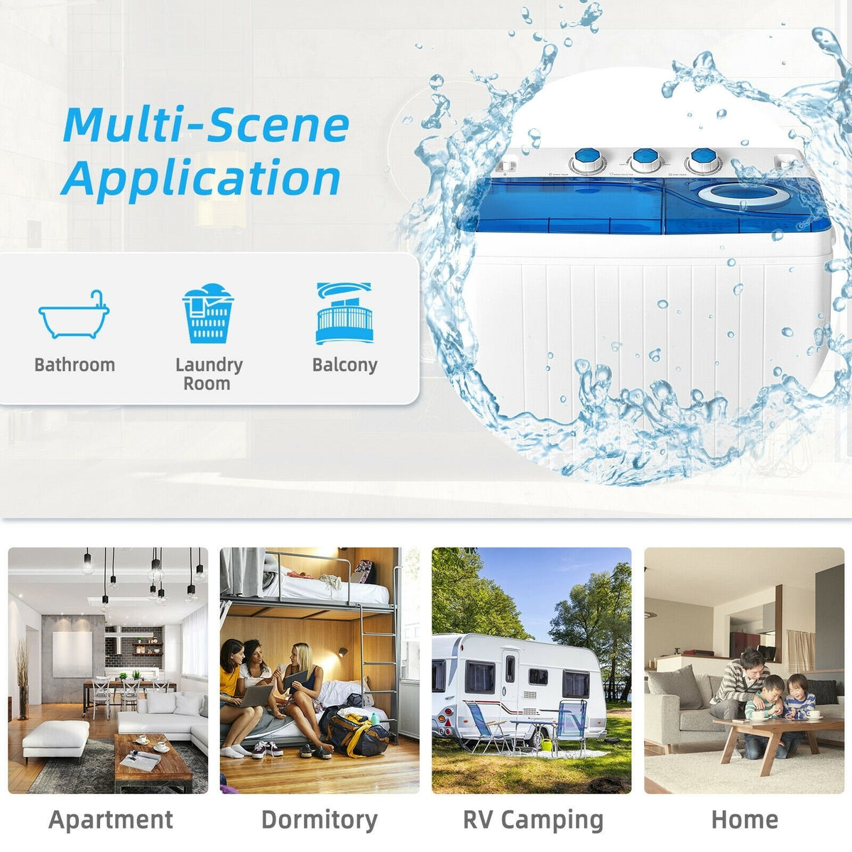 26lbs Portable Semi-Automatic Twin Tub Washing Machine with Drain Pump-Blue view 3