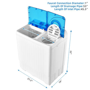 26lbs Portable Semi-Automatic Twin Tub Washing Machine with Drain Pump-Blue view 4
