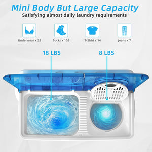 26lbs Portable Semi-Automatic Twin Tub Washing Machine with Drain Pump-Blue view 8