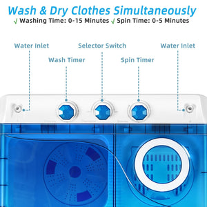 26lbs Portable Semi-Automatic Twin Tub Washing Machine with Drain Pump-Blue view 9