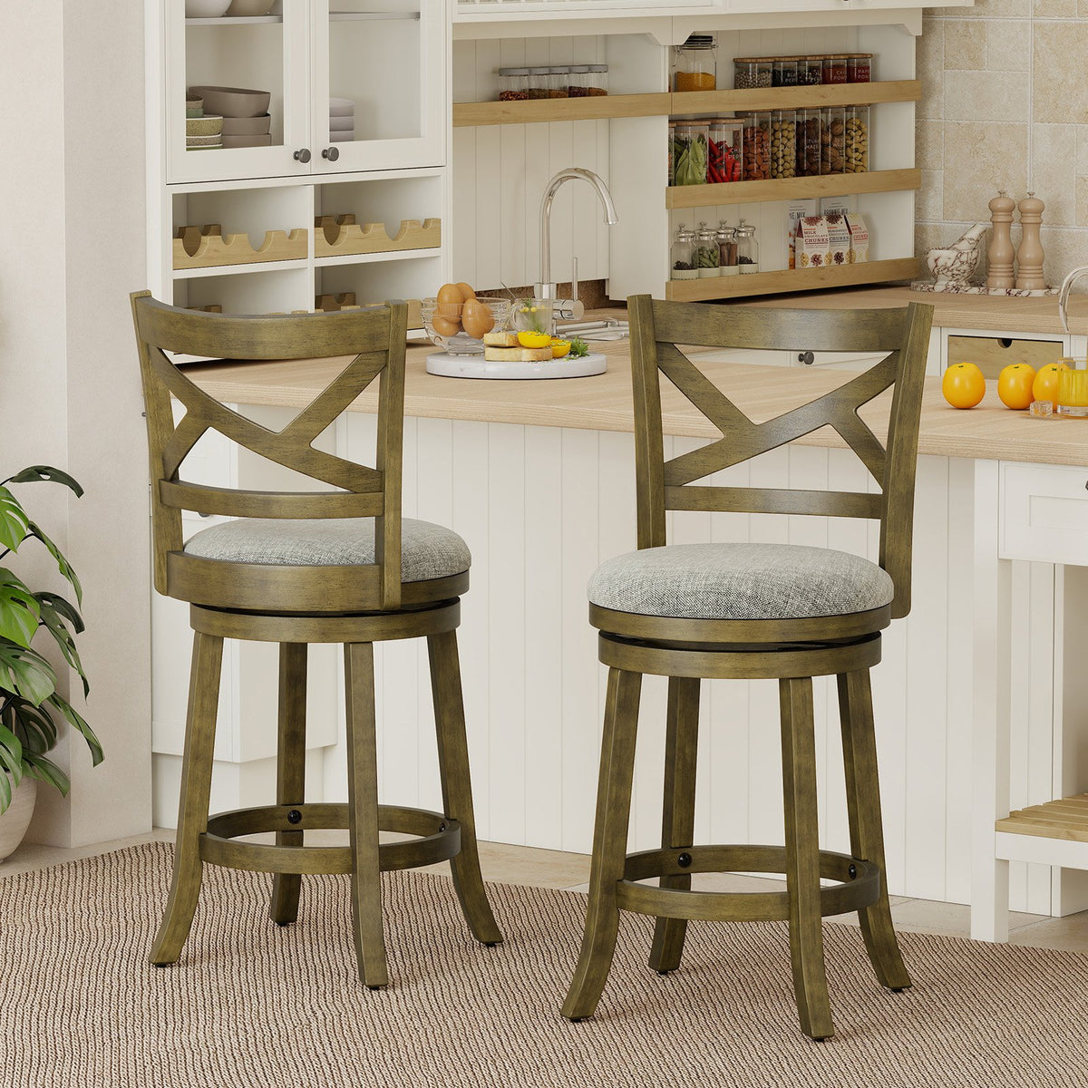 25/30 Inch Swivel Bar Stools Set of 2 with Backrests and Wood Frame-25 inches view 3