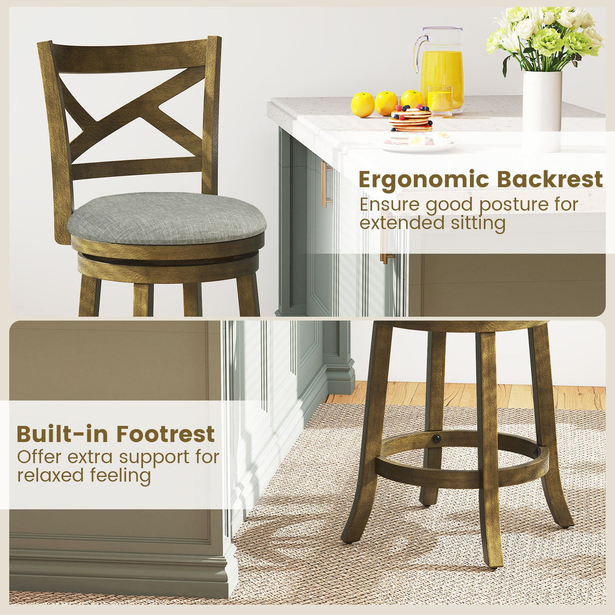 25/30 Inch Swivel Bar Stools Set of 2 with Backrests and Wood Frame-25 inches view 7