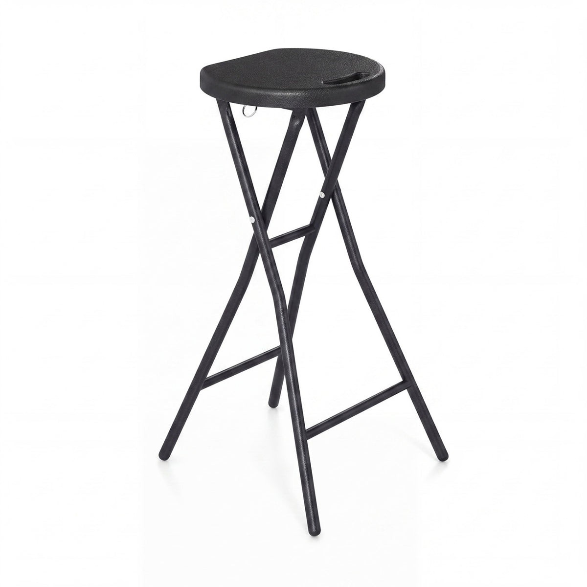 27.5 inches Folding Bar Stool with HDPE Seat & Carry Handle for Kitchen Bar Fishing-Black